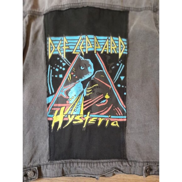 Vintage By Junk Food Def Leopard 80s  Rock Goth Grunge Metal Denim Jacket Lt Blk - Picture 4 of 6